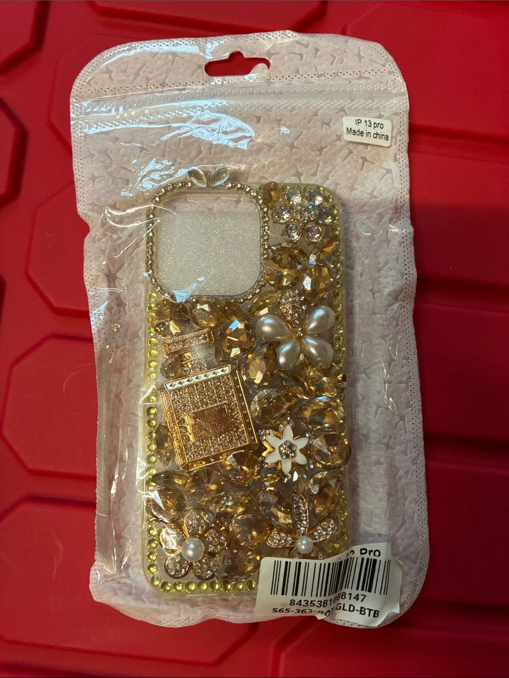 Decorative Gold Rhinestone iPhone 13 Pro Case - Bling Jewel Accents